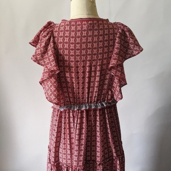 NWT Max Studio Flutter Sleeve Tiered Midi Dress XS 70s Bohemian Cottagecore - Picture 4 of 10